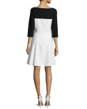 3/4-Sleeve Colorblock Fit & Flare Dress