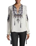 Talitha Embroidered Silk Blouse, Moonstone