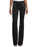 Zip-Pocket Flared Pants, Black