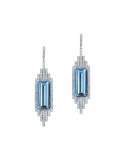 Empire Elongated Swiss Blue Topaz Drop Earrings with Diamonds in 18K White Gold