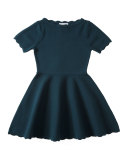 Scalloped Fit-and-Flare Knit Dress, Peacock, Size 4-7