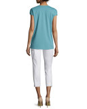 Cap-Sleeve Draped-Front Top