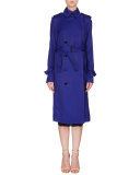 Fluid Double-Breasted Trench Coat, Deep Cobalt