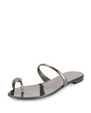 Metallic Crystal Toe-Ring Flat Sandal, Anthracite 