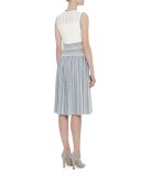 Sleeveless Striped Knit Dress, Blue/White