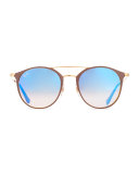Mirrored Iridescent Round Double-Bridge Flash Sunglasses