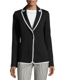 Contrast-Trim Milano Knit Jacket, Caviar/Bianco