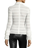 Everly Lace High-Neck Long-Sleeve Top, Ivory