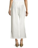 Wide-Leg Linen Ankle Pants, White