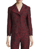 3/4-Sleeve Two-Button Jacquard Jacket, Marsala