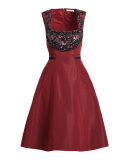 Sleeveless Embellished Fit-&-Flare Dress, Bordeaux