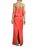 Janey Strapless Crepe Popover Gown, Red