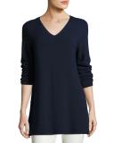 Long-Sleeve Textured V-Neck Tunic, Midnight