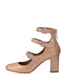 Ginger Patent Three-Strap Pump, Flesh