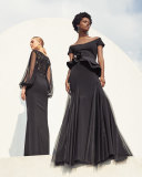 Dree Long-Sleeve Butterfly Mermaid Gown, Black