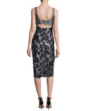 Sleeveless Mixed-Lace Cutout Midi Dress, Noir