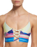 Landscape Reversible Lace-Up Swim Top, Teal