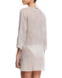 Wynn 3/4-Sleeve Lace-Inset Tunic Coverup, Pechino