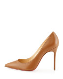Decollette Leather 100mm Red Sole Pump, Noisette