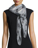 Silk Mixed Skull Foulard Scarf, Gray/Black