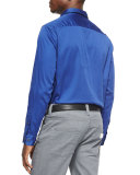 Solid Stretch-Poplin Sport Shirt, Cobalt
