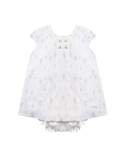 Cap-Sleeve Pleated Hot Air Balloon Dress w/ Bloomers, Blue/White, Size 3M-3