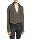 Leighton Two-Tone Silk Satin Tunic, Army Green