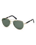 Metal Aviator Sunglasses, Pale Gold/Black