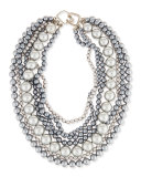Seven-Row Simulated Pearl Necklace, Gray