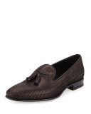 Metallic Leather Tassel Loafer, Black