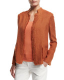 Snap-Front Fringe-Trim Jacket, Burnt Sienna