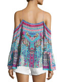 Embellished Cold-Shoulder Crepe Top, Festival Friends