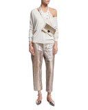 Metallic Python Cropped Pants, Gray