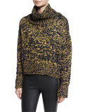 Sandra Cropped Melange Turtleneck Sweater, Navy/Gold