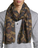 Camo-Print Cotton-Blend Scarf, Green