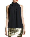 Kenji Sleeveless Fluid Crepe Top, Black