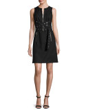 Grommet Wrap-Belt Shift Dress, Black