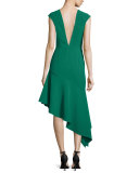 Cap-Sleeve Asymmetric Ponte Dress, Emerald