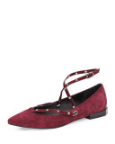 Faye Suede Crisscross Flat, Dark Maroon