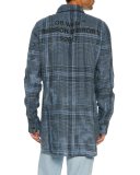 Faded Plaid Linen Button-Front Shirt, Blue