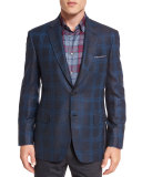 Plaid Two-Button Jacket, Gray/Blue