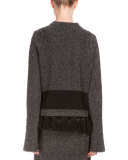 Long-Sleeve Fringe-Hem Sweater, Black/Combo