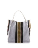 Woven Stripes Medium Tote Bag, Optic White/Mix