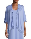Draped Dolman-Sleeve Cardigan w/ Fringe Trim, Lavender