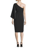 One-Sleeve Ponte Cocktail Dress, Black