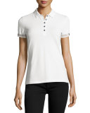 Slim-Fit Polo Shirt with Check Trim, White