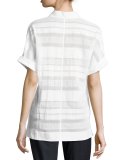 Travis Short-Sleeve Highland Textured-Stripe Blouse, White