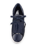 Keaton Kiltie Faux-Patent Sneaker, Navy