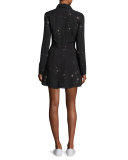 Pedro Long-Sleeve Silk Star Shirtdress, Black