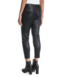 Skinny Cropped Leather Pants, Black